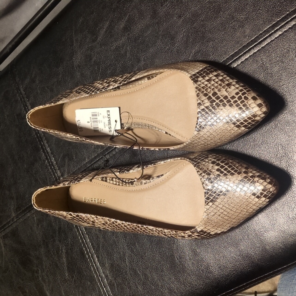 Women Express snake skin work flats